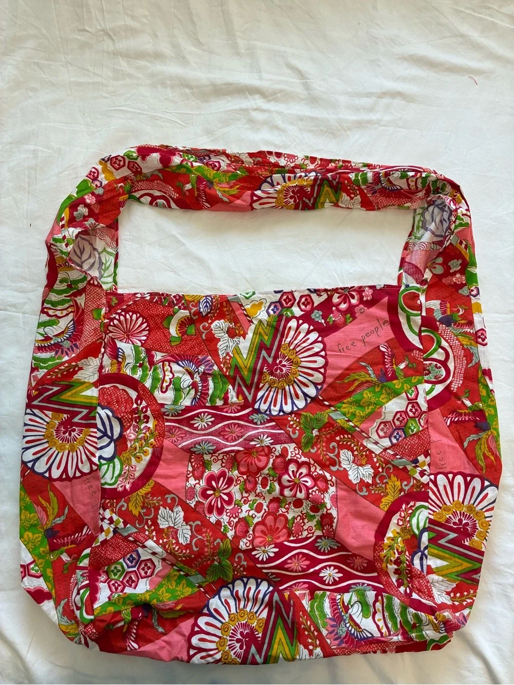 Free People Red Floral Patchwork Tote Bag